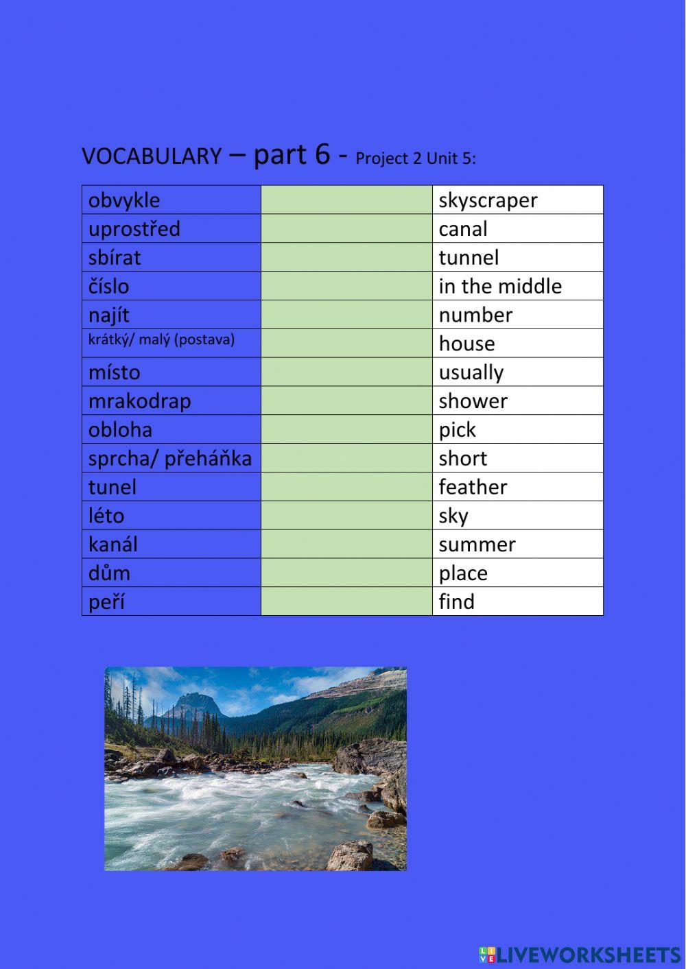 ANG 6 PROJECT 2 UNIT 5  - vocabulary - part 6 - drag and drop