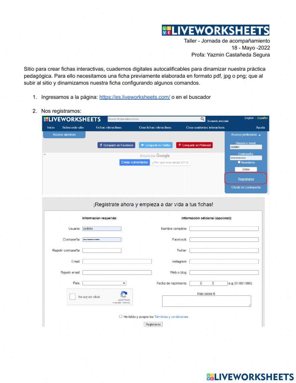 Comandos de liveworksheet