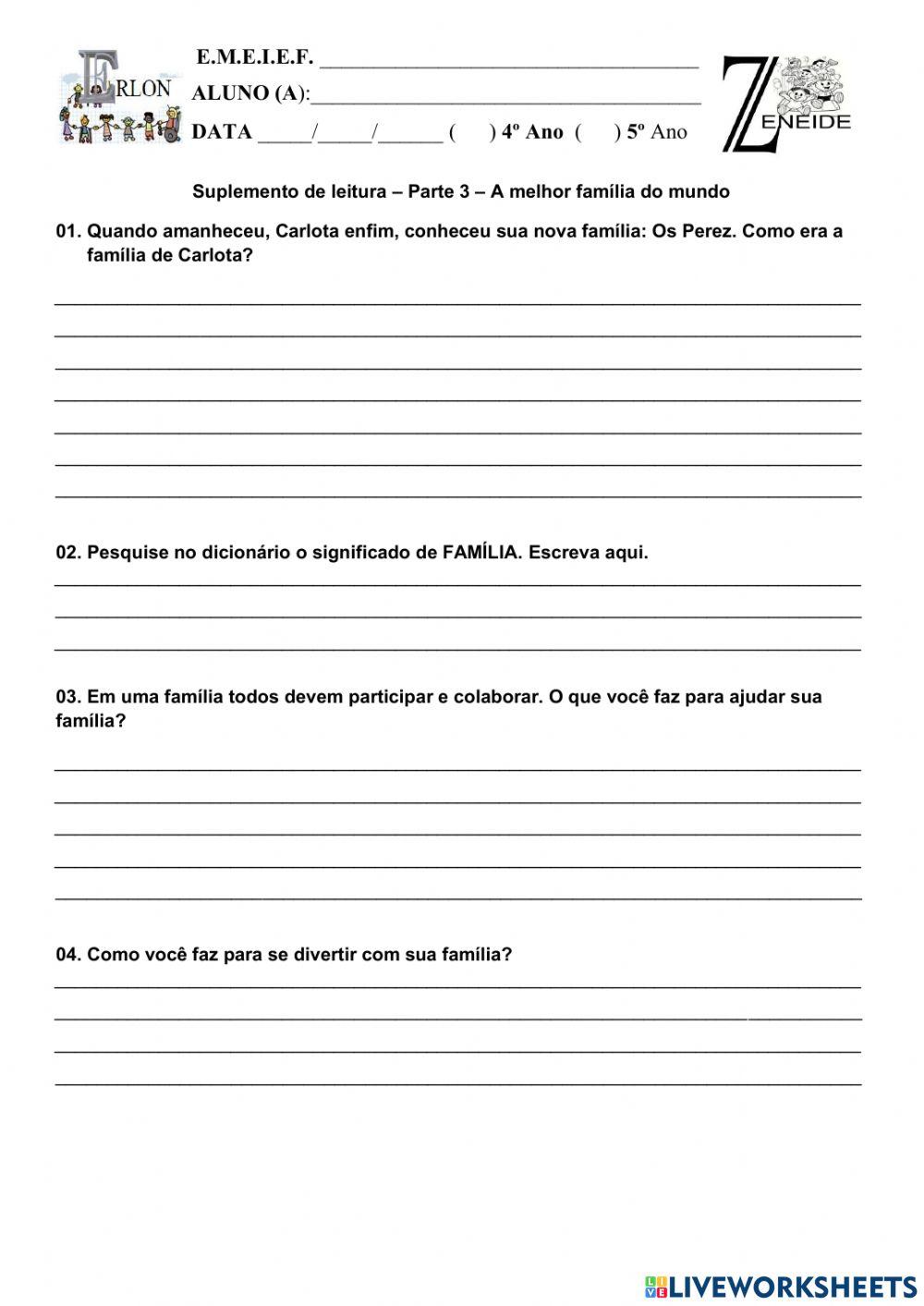 Suplemento de leitura - a melhor familia do mundo - parte - 3