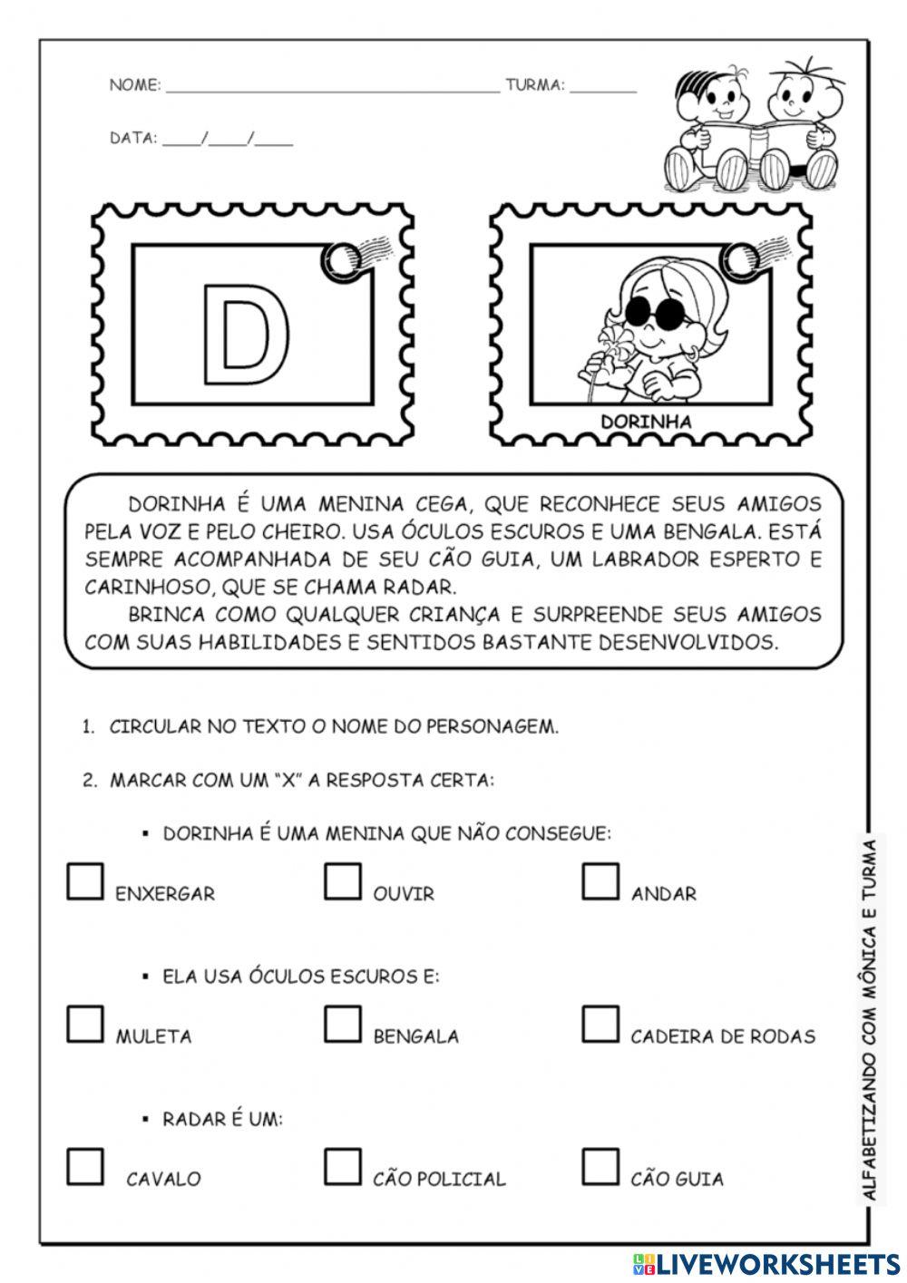 Interpretação de texto TURMA DA MONICA