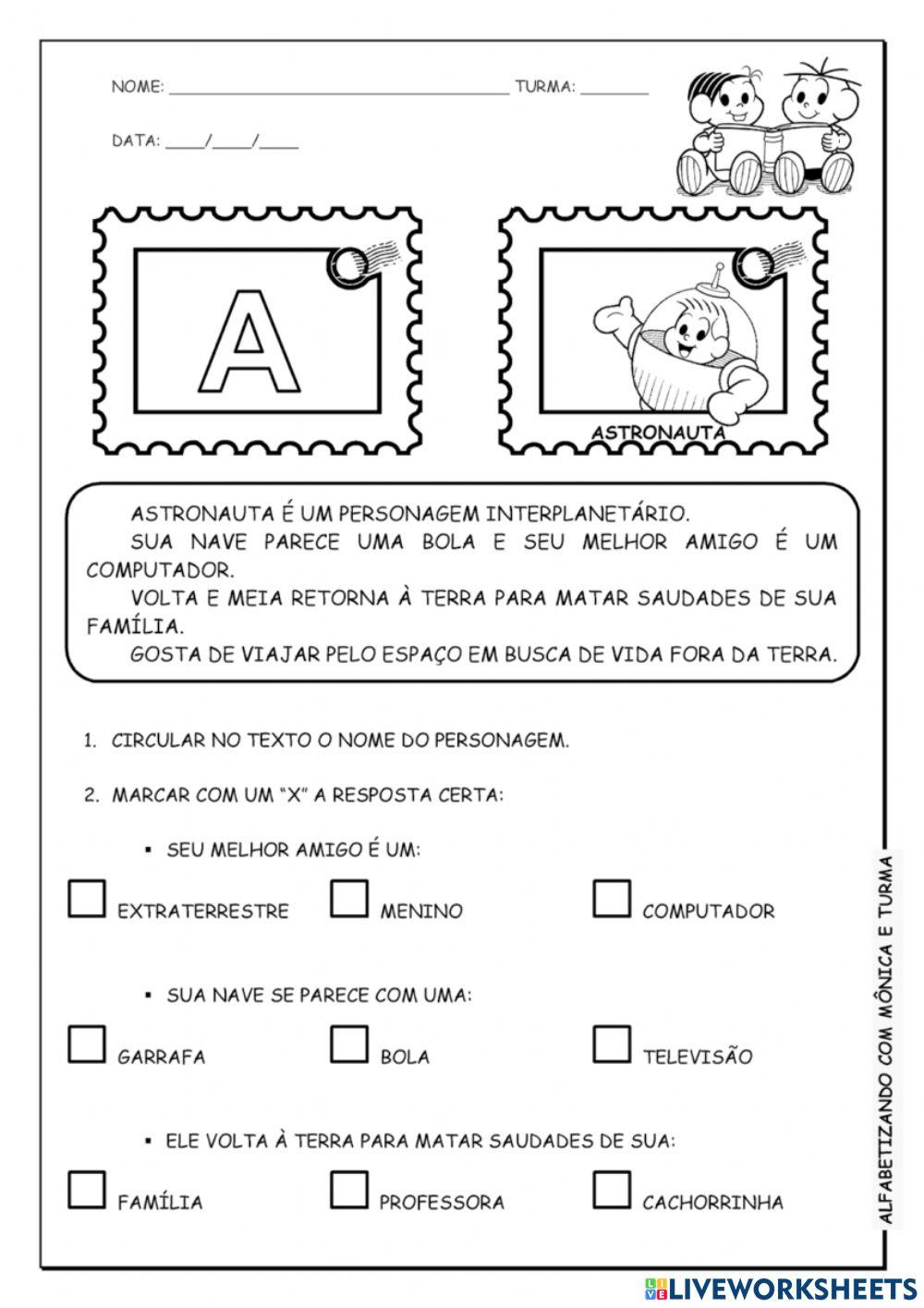 Interpretação de texto TURMA DA MONICA