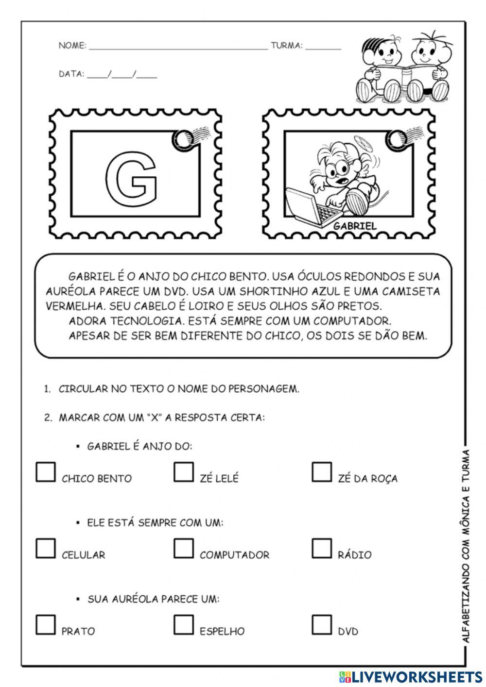 Interpretação de texto TURMA DA MONICA