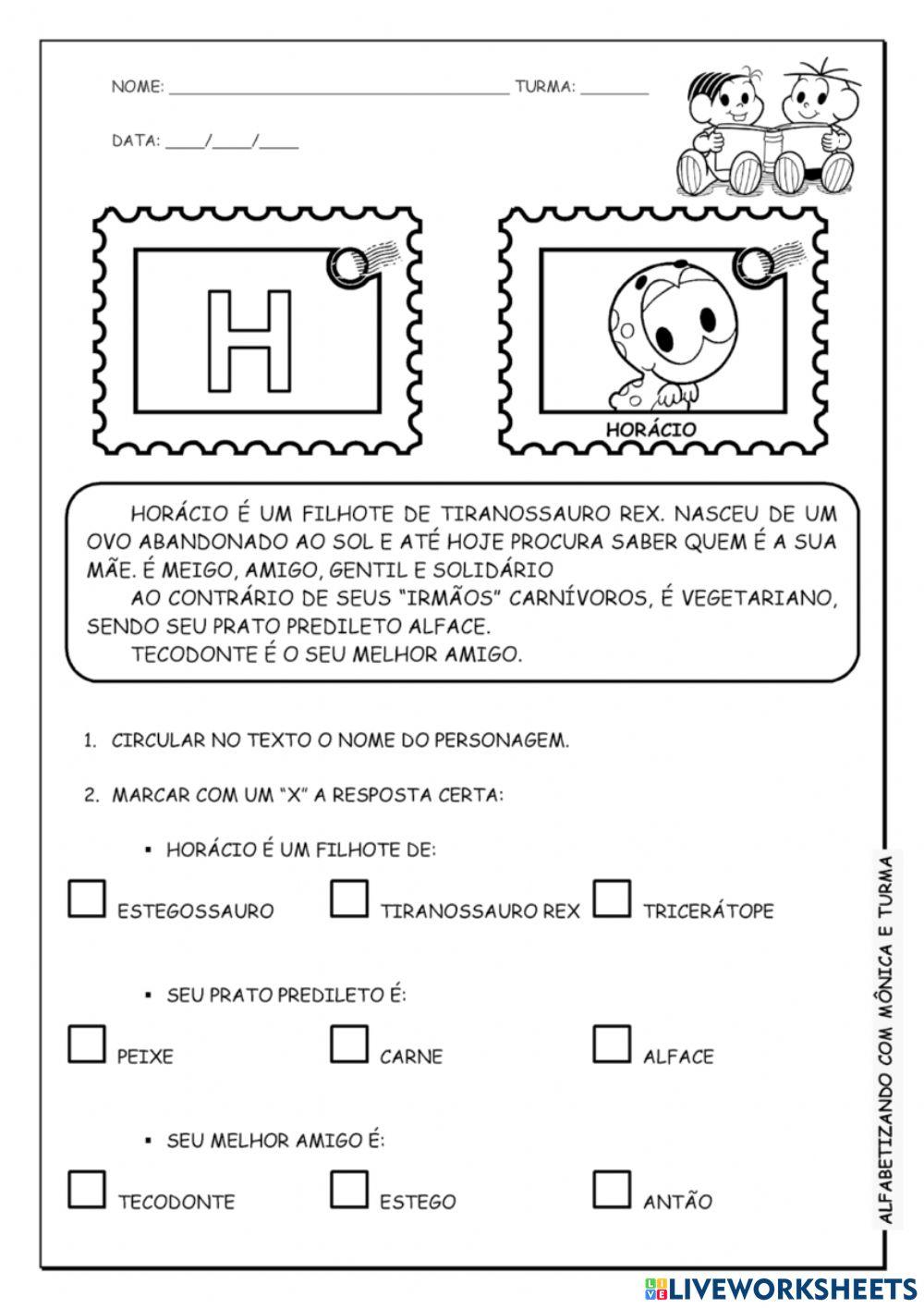 Interpretação de texto TURMA DA MONICA
