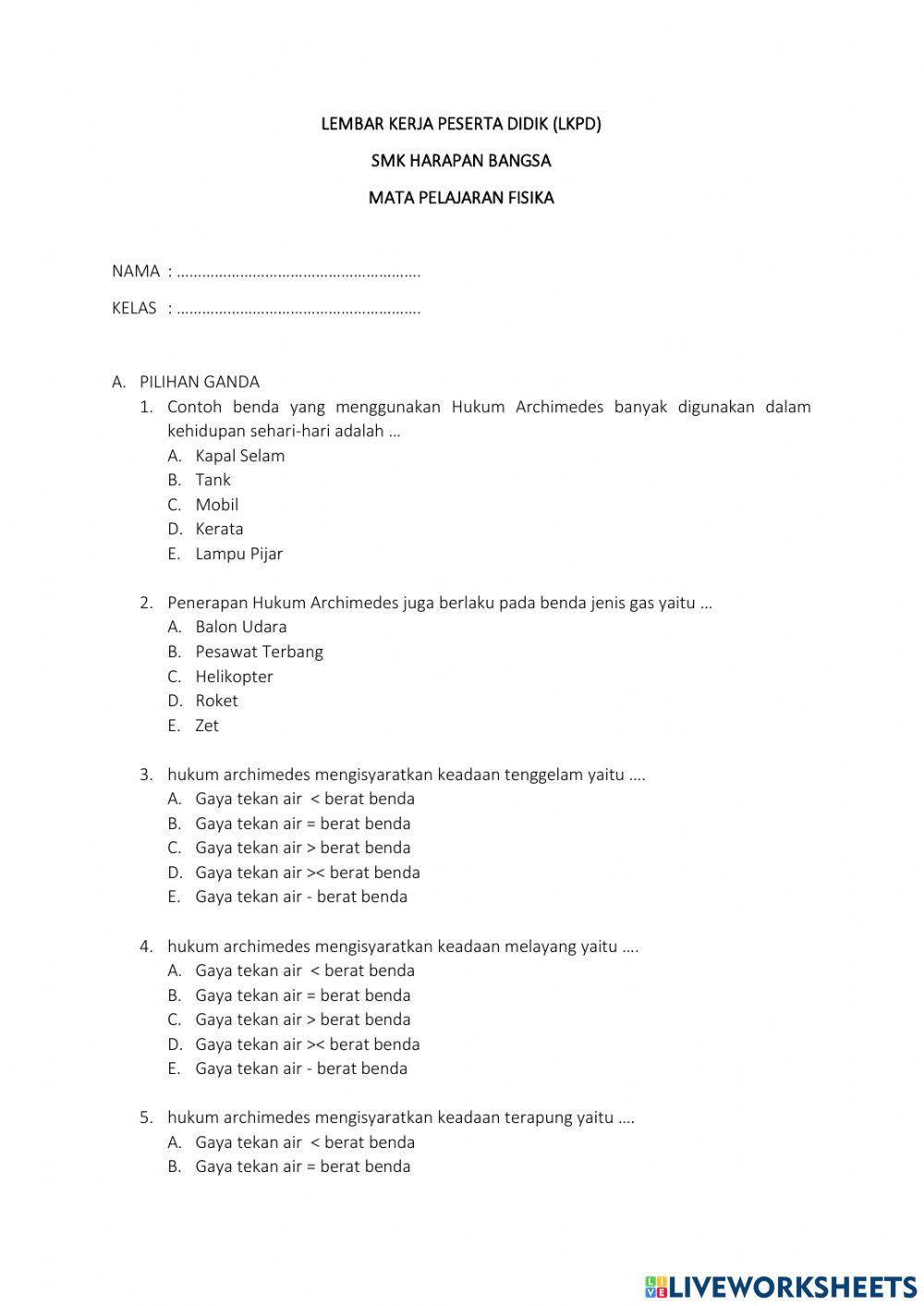 E-lkpd Hukum Archimedes