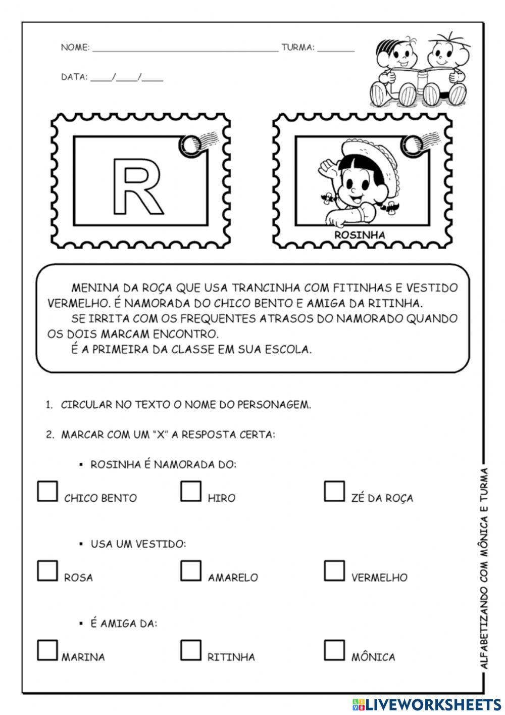 Interpretação de texto TURMA DA MONICA