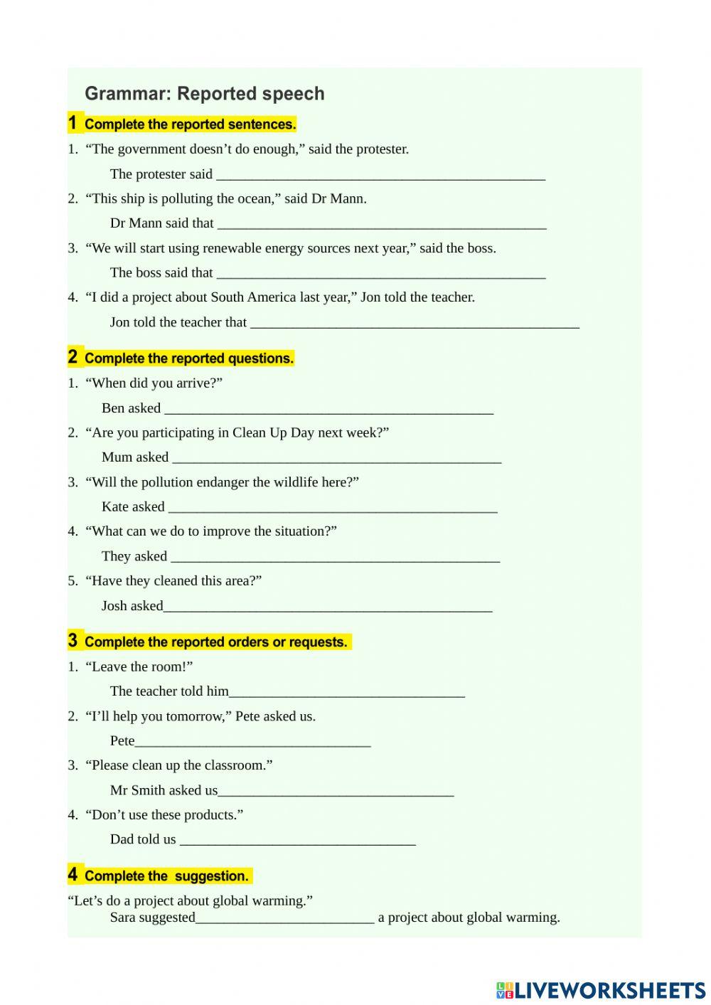 Reported speech multiple choice