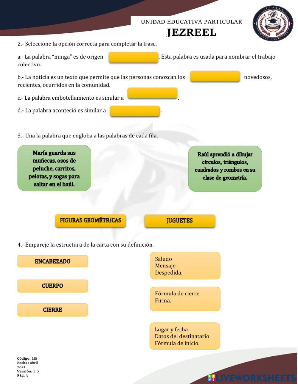 Evaluación Lengua y Literatura