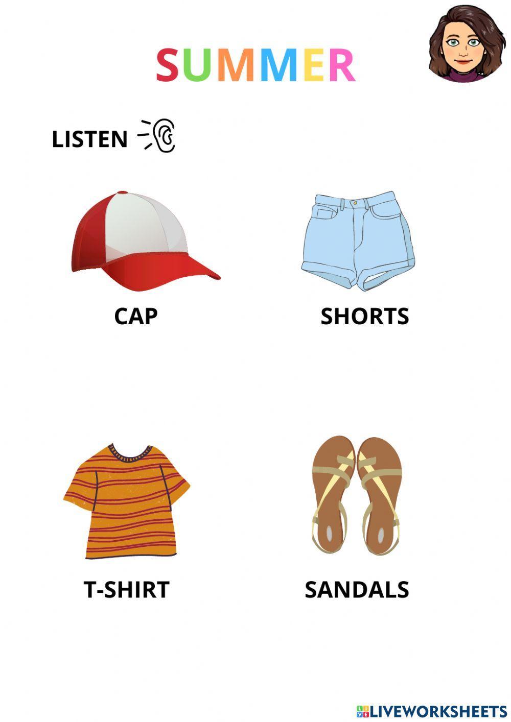 Summer clothes online pdf activity for 1 primary