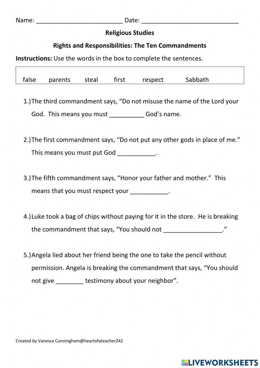 Ten Commandments  Rights and Responsibilities