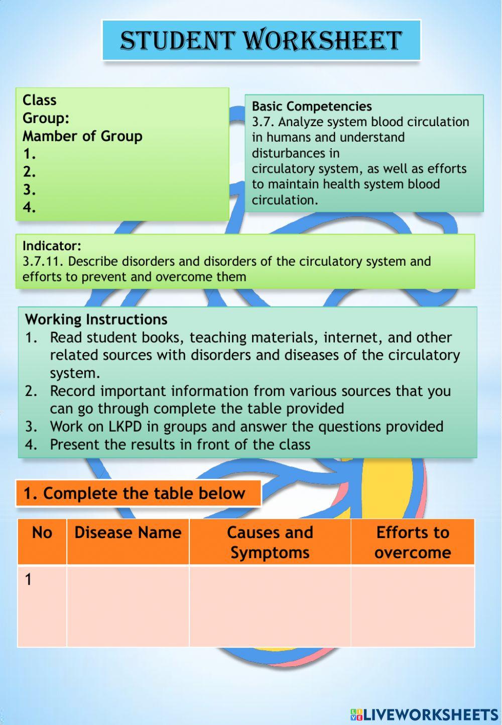 Circulatory System Online Worksheet For 8 Live Worksheets Circulatory System Online Worksheet For 8 Live Worksheets