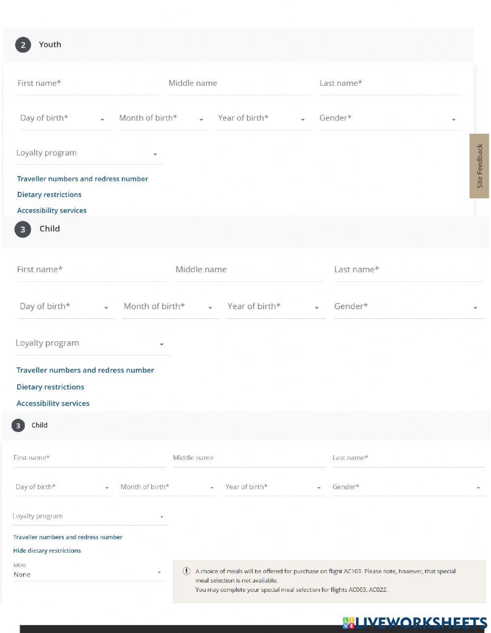 Air Canada Flight Booking Form - CLB 4+