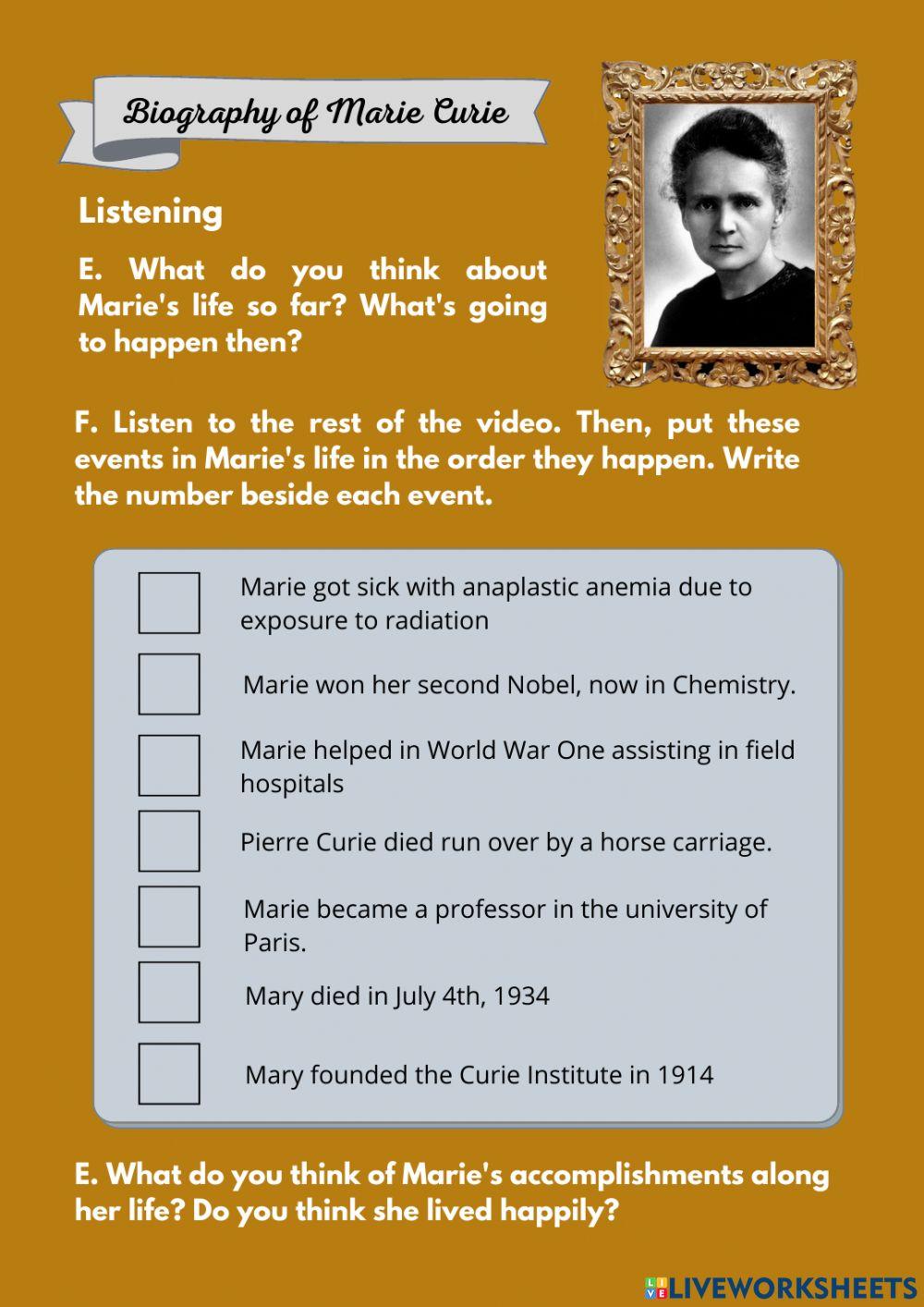 Biography of Marie Curie
