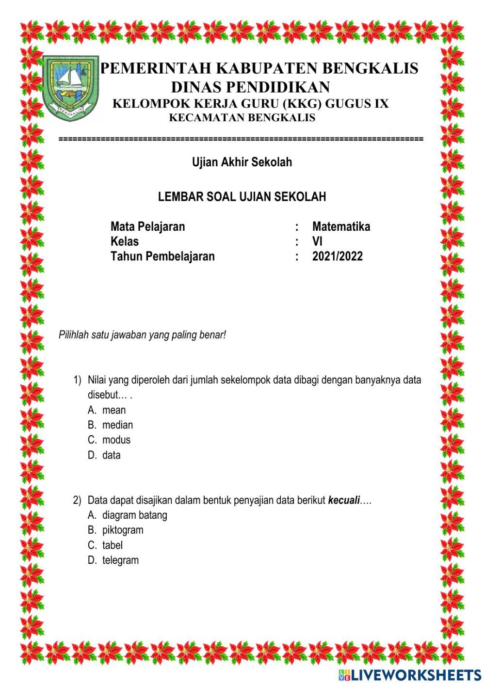 Ujian Sekolah Muatan Matematika Ujian Sekolah Muatan Matematika