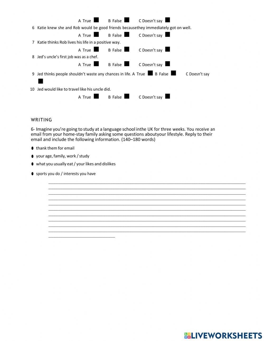 4th Year Unit 1 Test