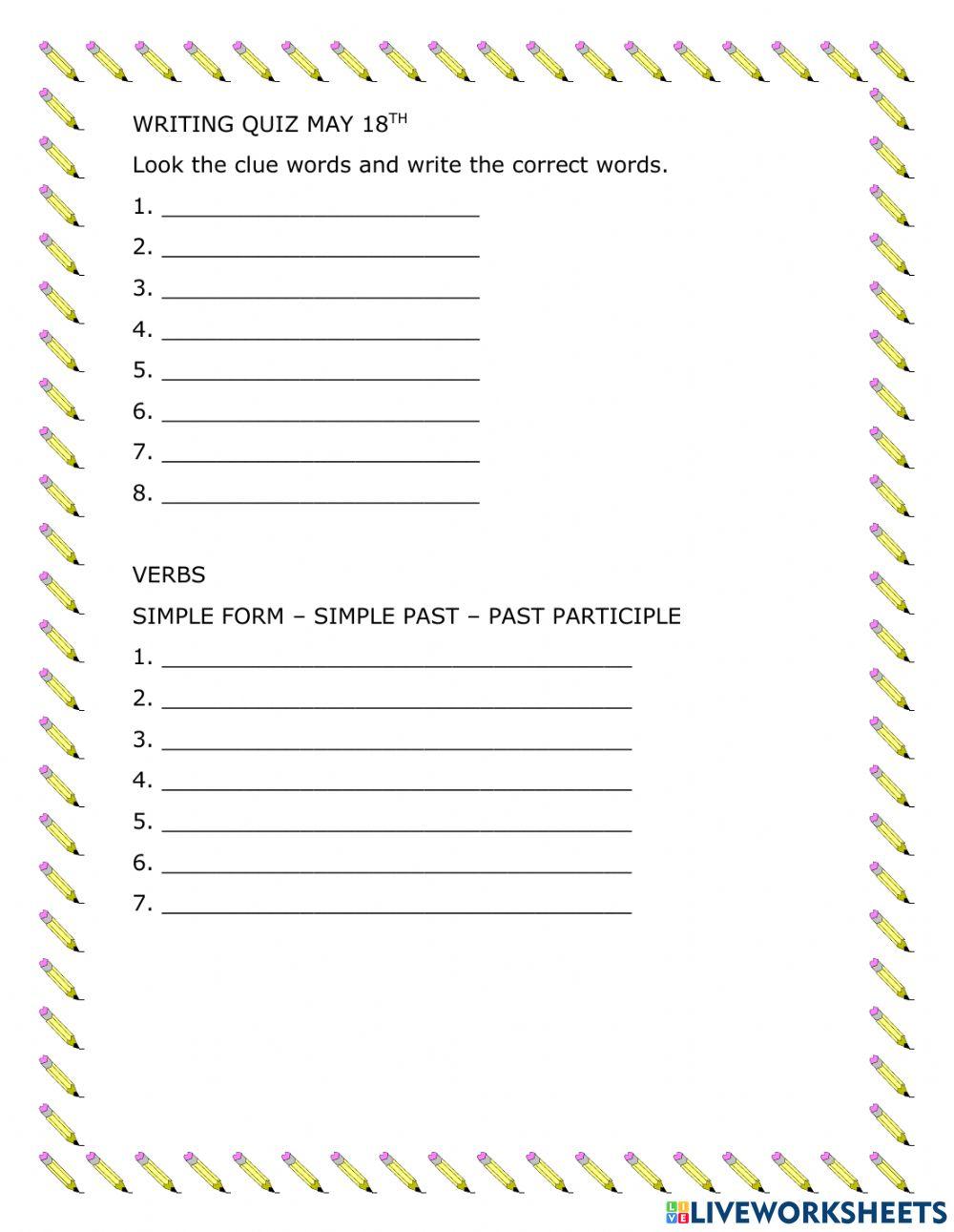 Writing quiz exercise for 5th Live Worksheets