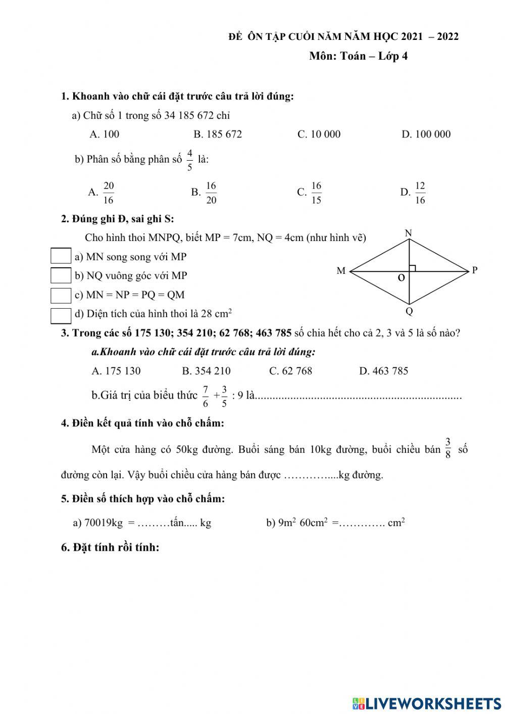 H. đề ôn toán cuối năm