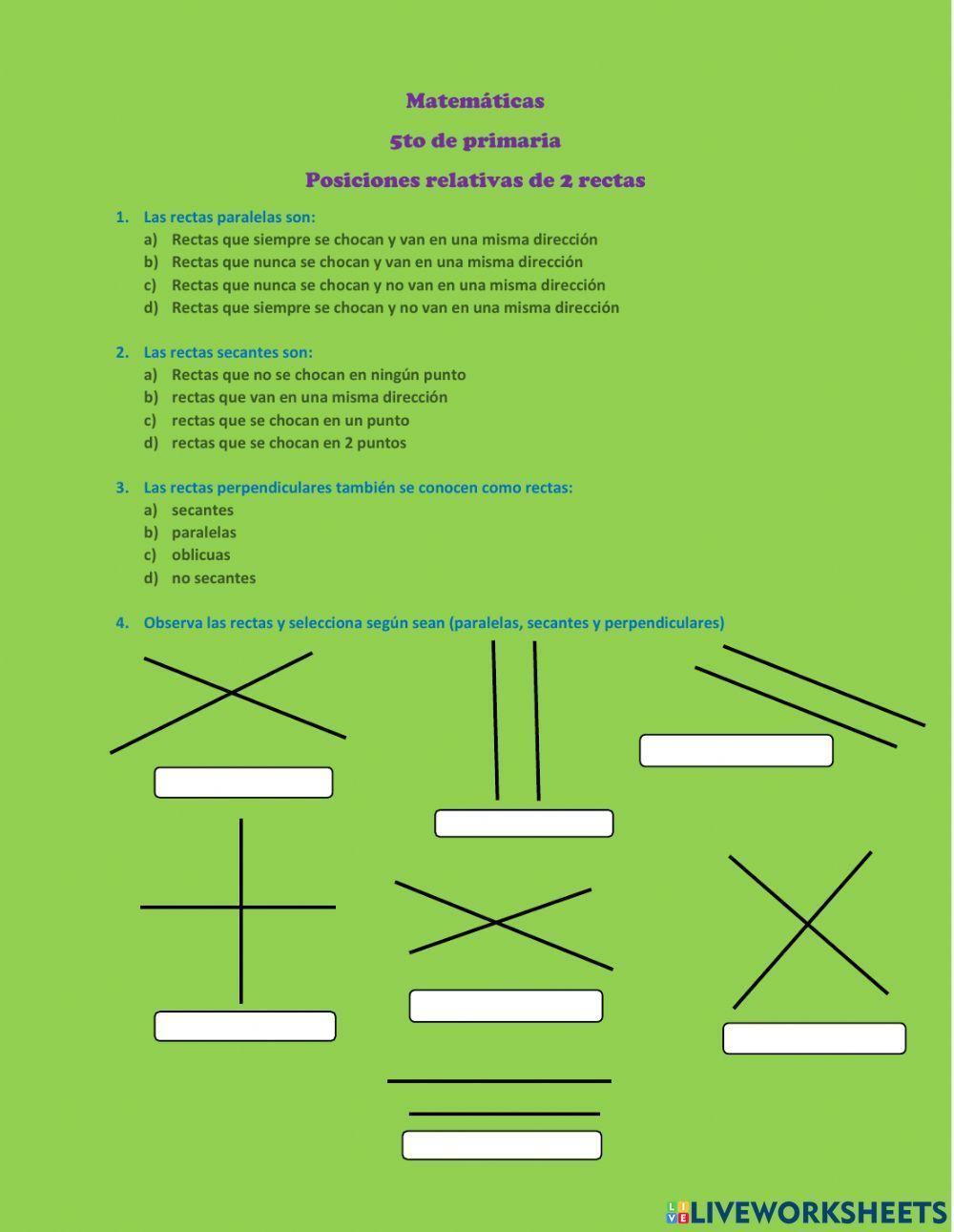 Posiciones relativas de 2 rectas