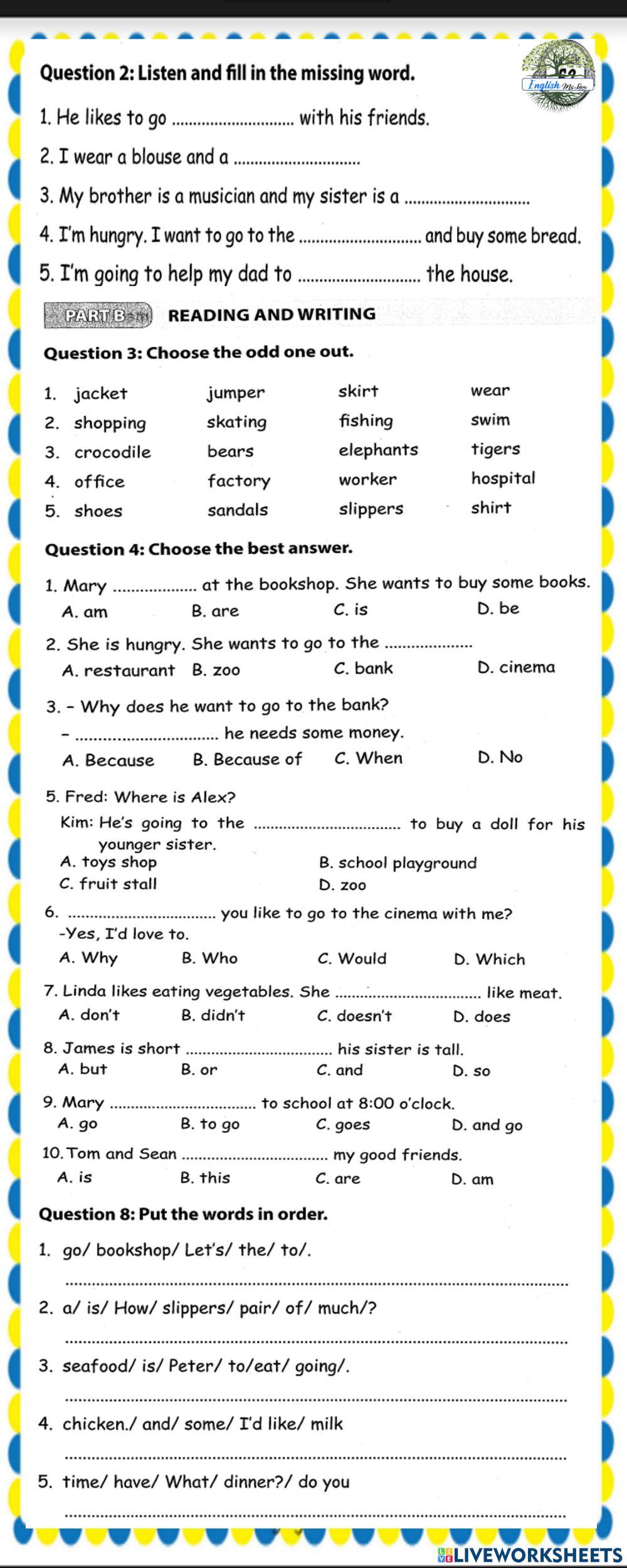 Listening and writing 2nd test