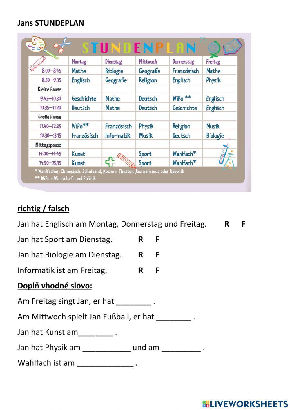 Schule - Stundenplan