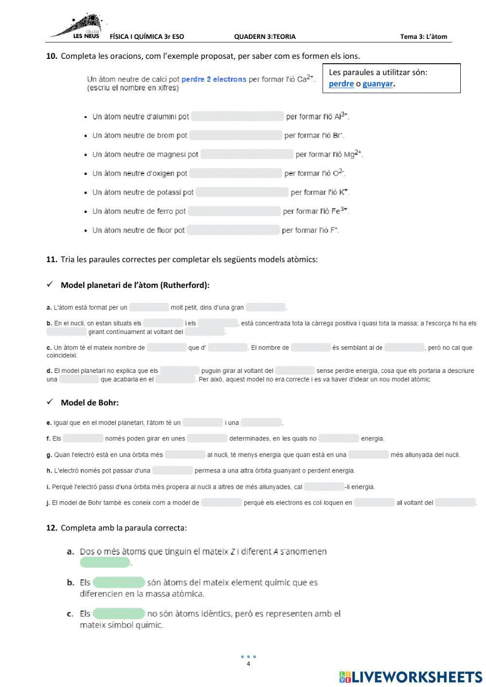 FÍSICA 3r. Tema 3: L'ÀTOM (Teoria)