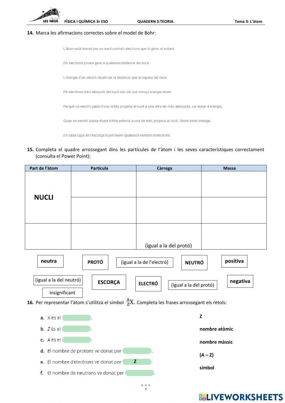 FÍSICA 3r. Tema 3: L'ÀTOM (Teoria)
