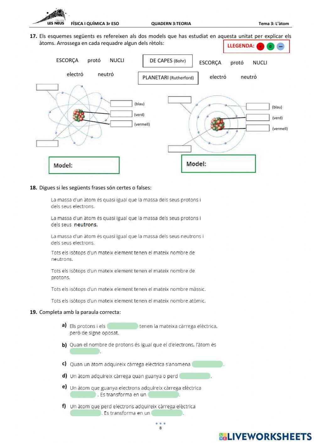 FÍSICA 3r. Tema 3: L'ÀTOM (Teoria)
