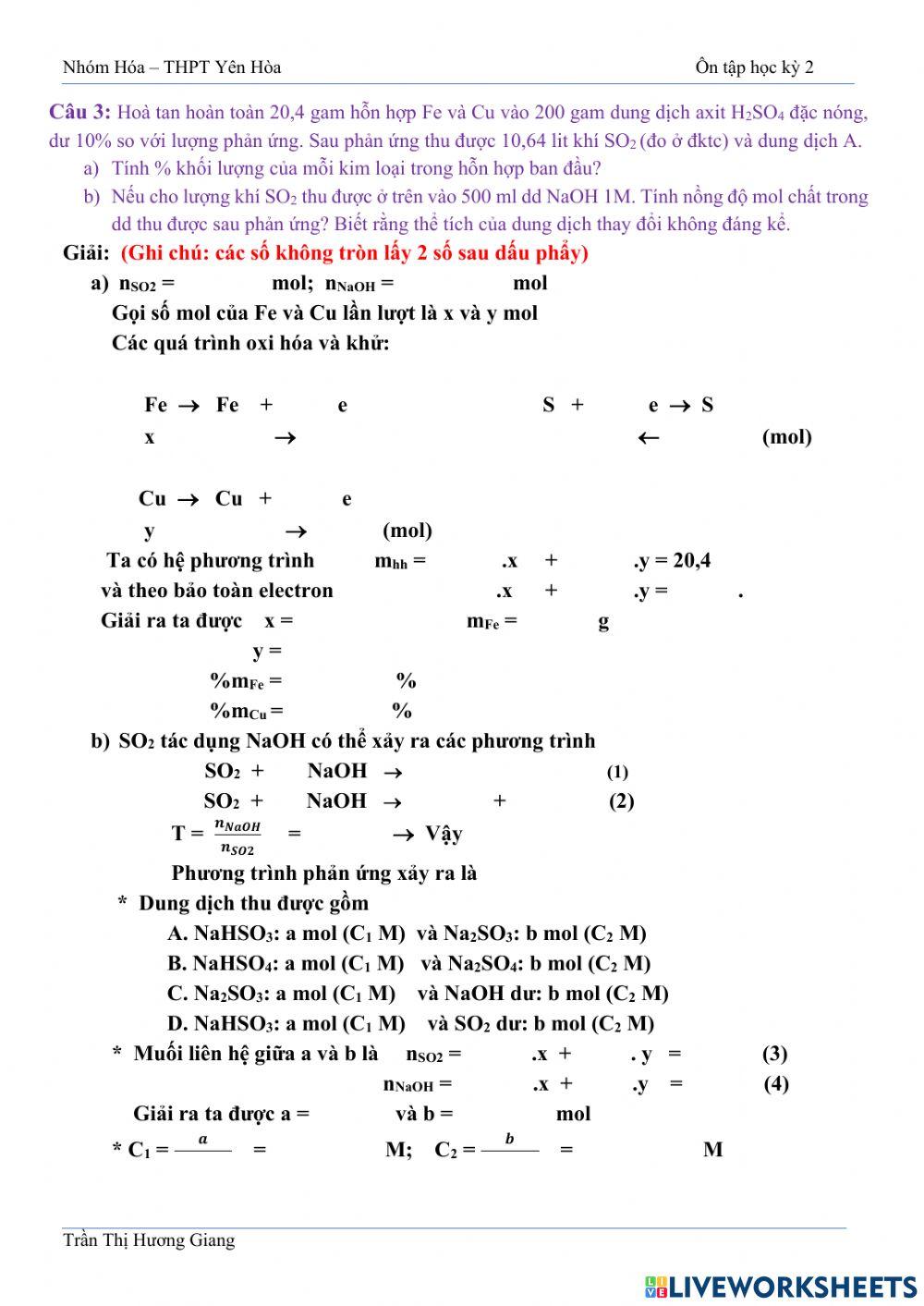 Đề thi thử cuối kỳ II hóa 10