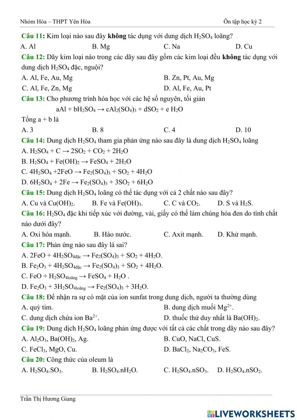 Đề kiểm tra thử số 2