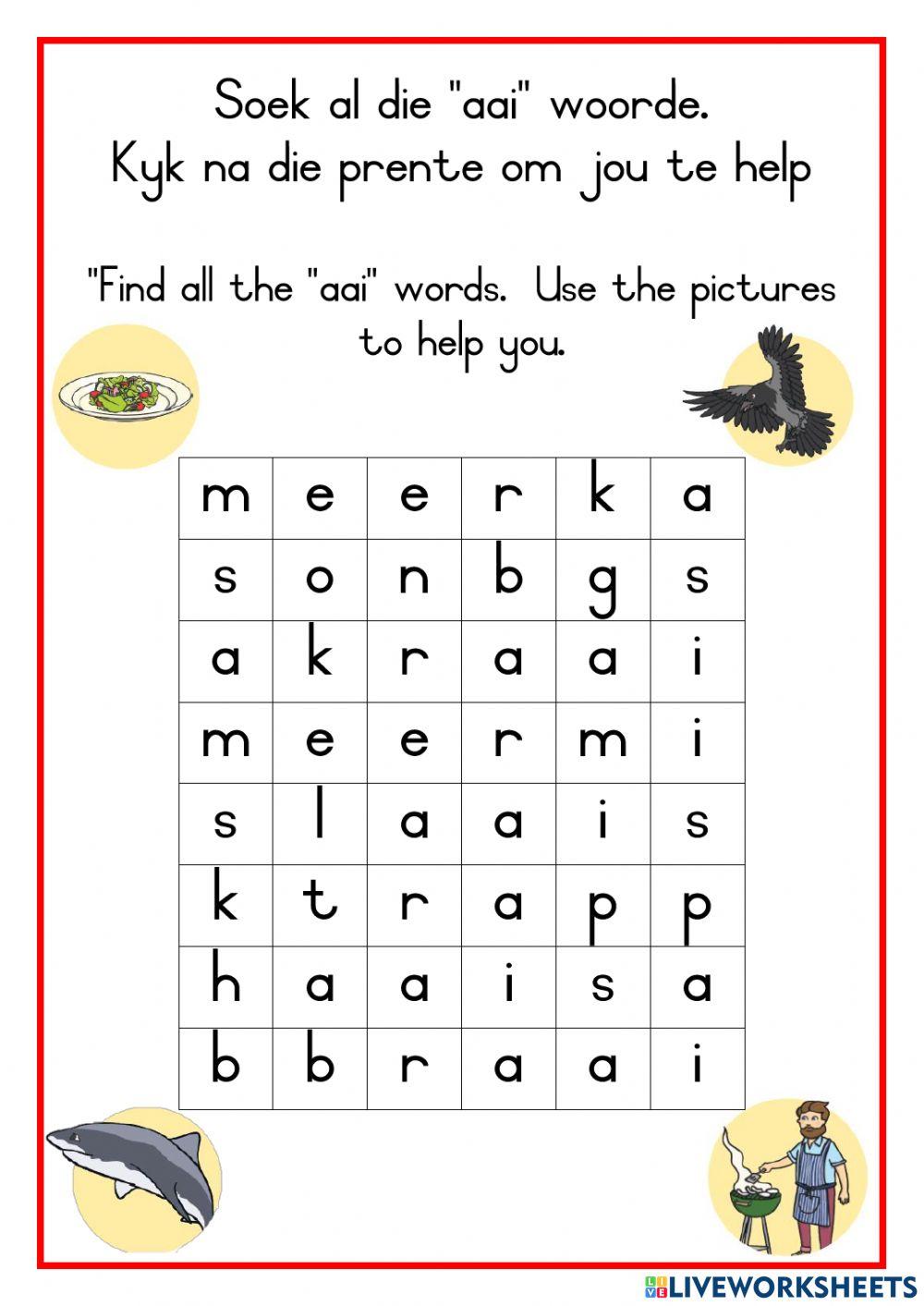 Wordsearch online exercise for 2 | Live Worksheets