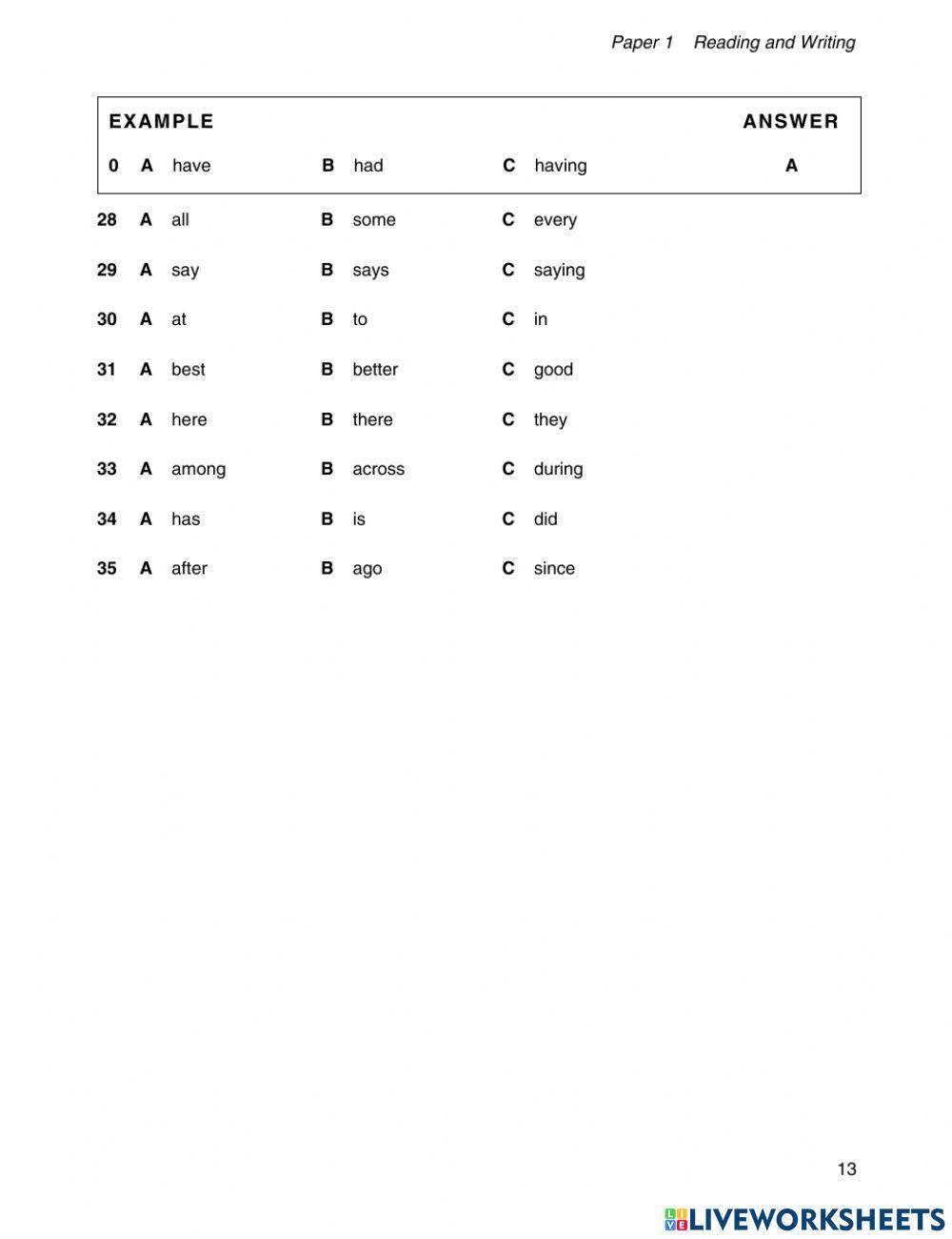 KET Cambridge exam part 5,6,7,8,9
