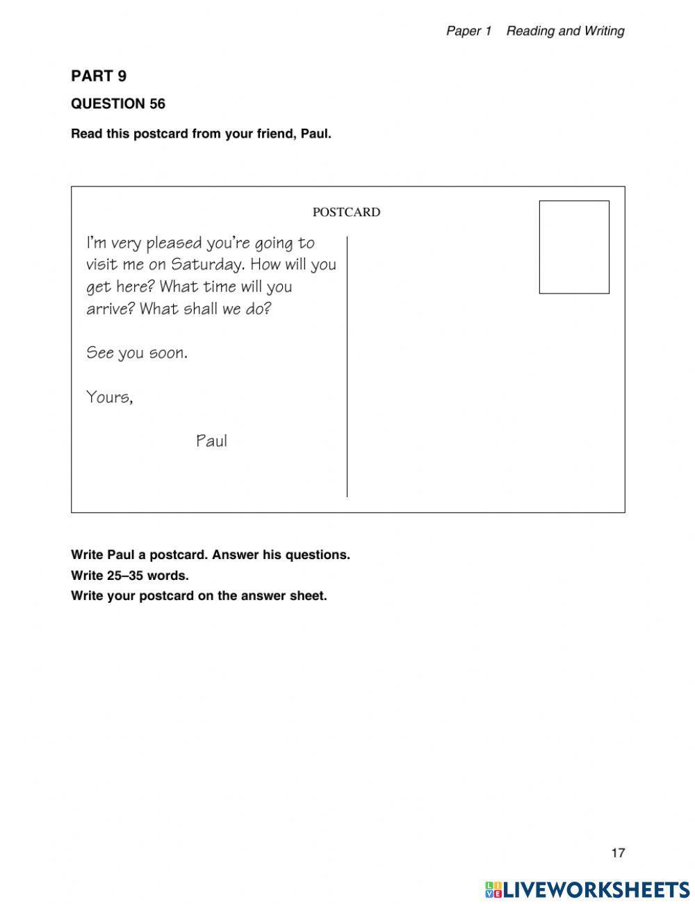 KET Cambridge exam part 5,6,7,8,9