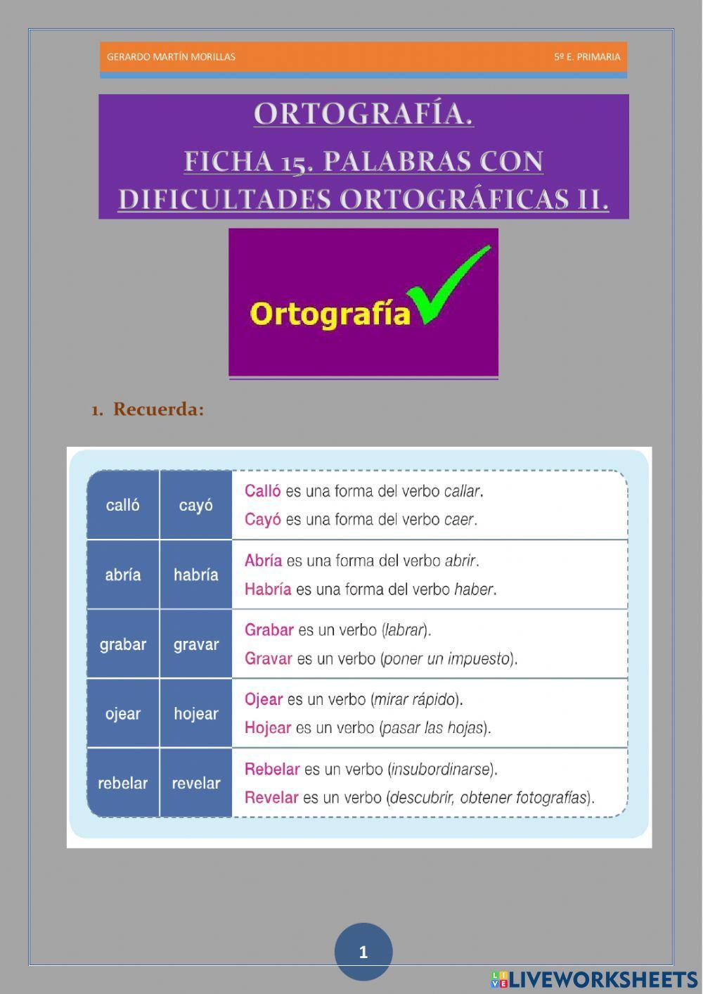 Taller de ortografía. Ficha 15.