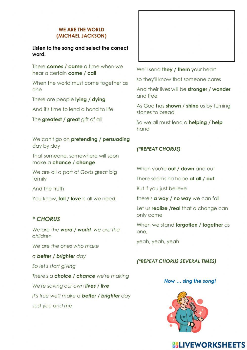 SONG ACTIVITY - WE ARE THE WORLD