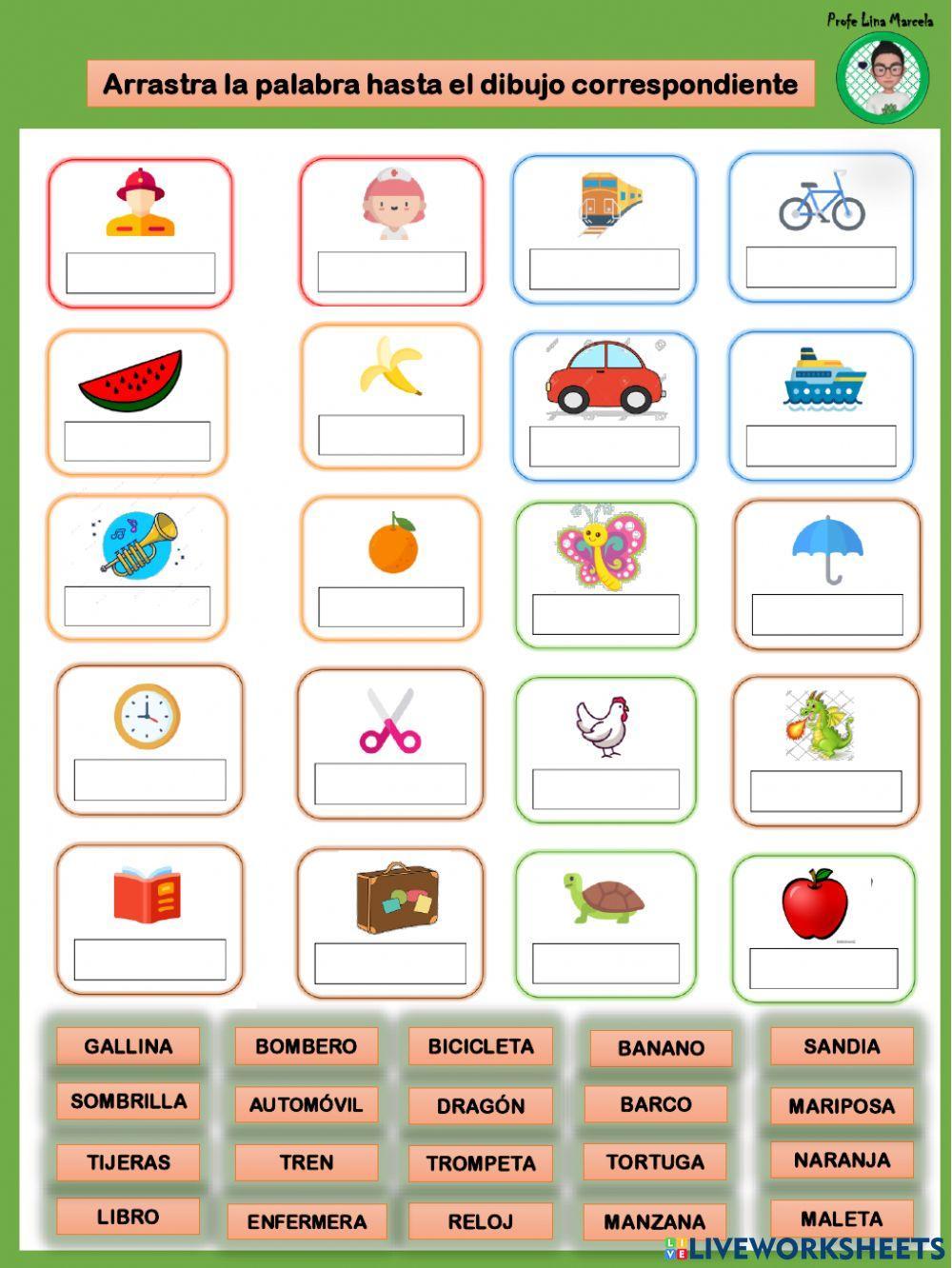 Arrastra la palabra a la imagen correspondiente