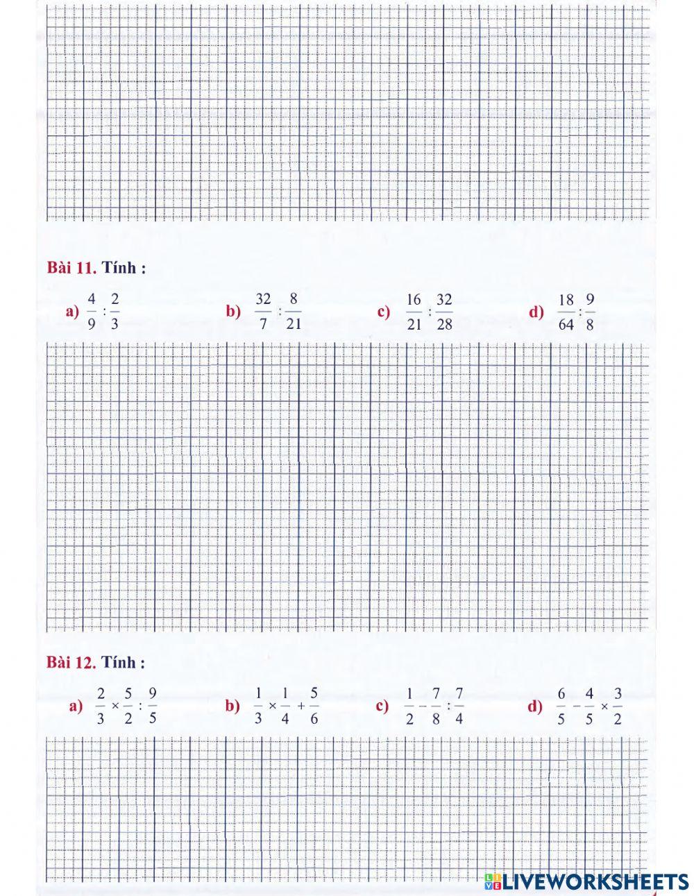 Toán 4 lên 5 - Dạng 4: Cộng, trừ, nhân, chia phân số