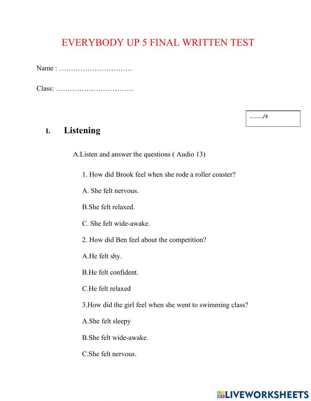 Everybody up 5 - Final written test