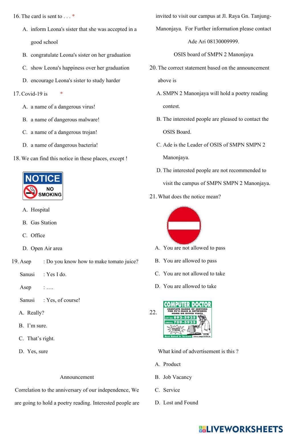 Latihan untuk kelas 9