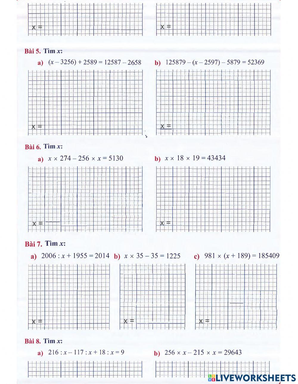 Toán 4 lên 5 - Dạng 5: Các dạng toán tìm x