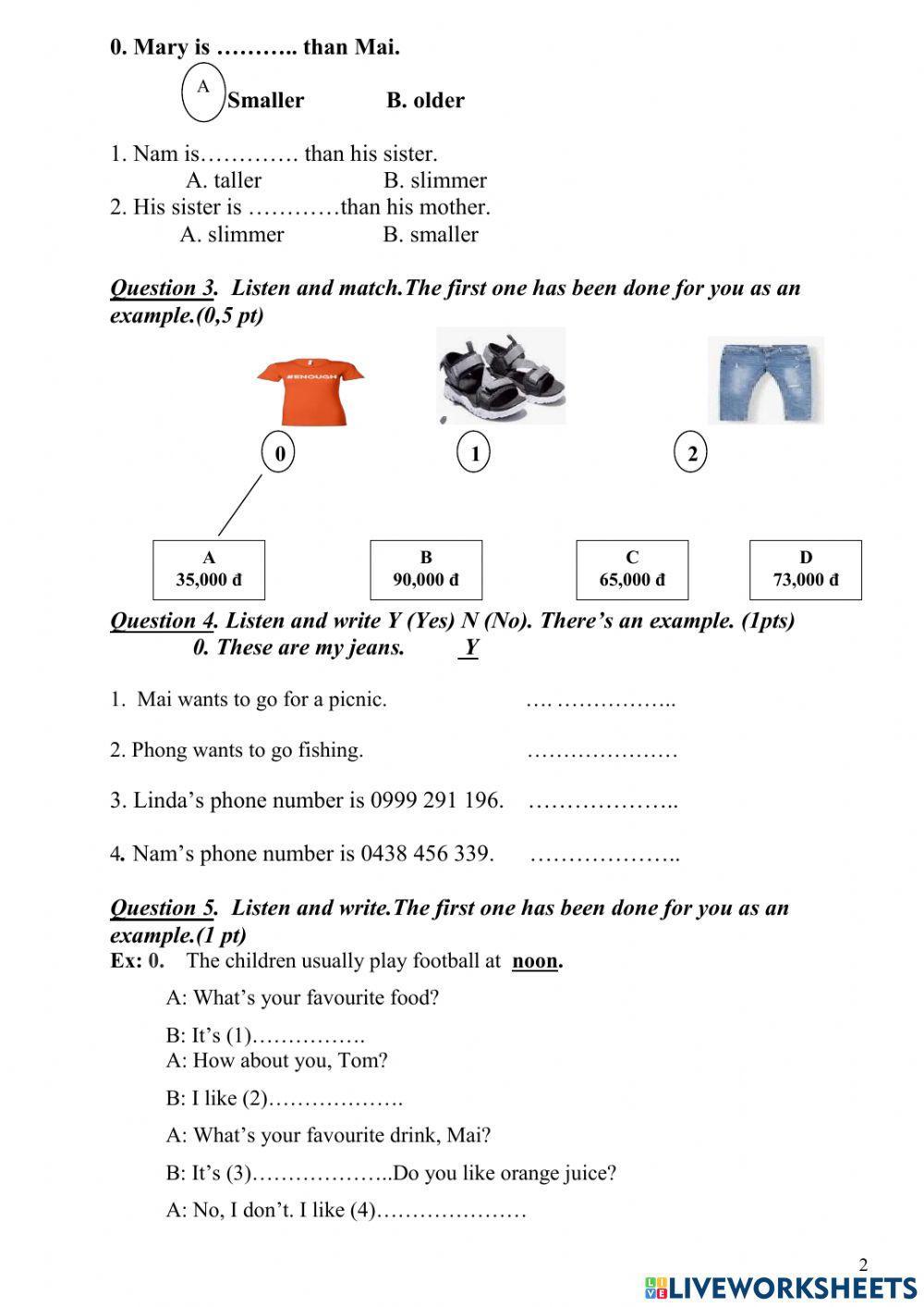 Đề thi thử tiếng anh lớp 4 cuối học kỳ 2