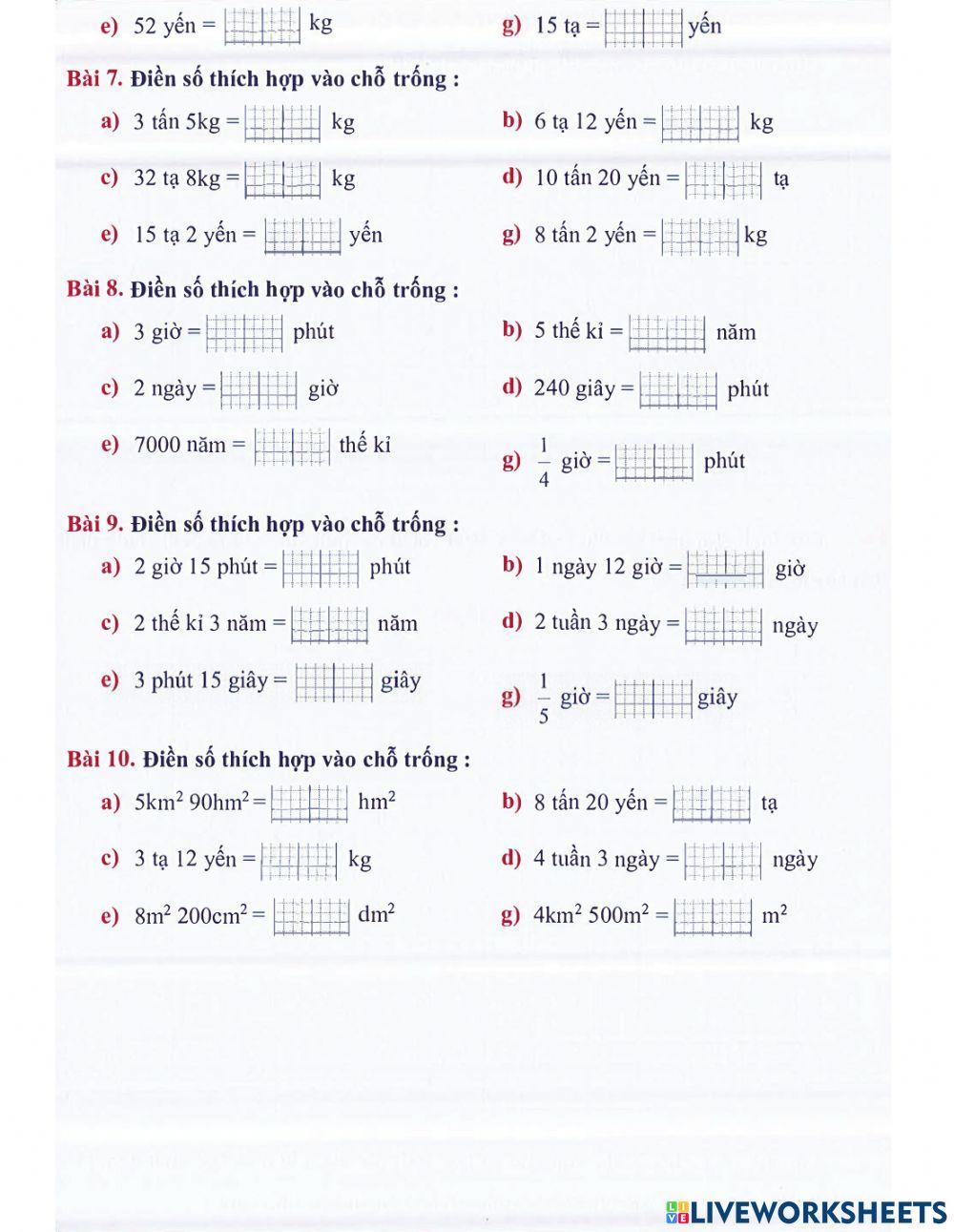 Toán 4 lên 5 - Dạng 6: Đại lượng, đo lường đại lượng