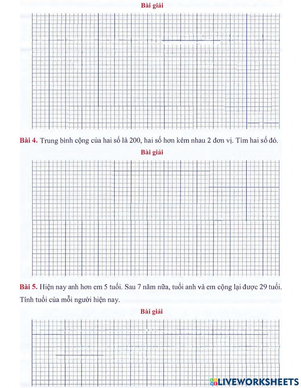 Toán 4 lên 5 - Dạng 7: Tìm hai số khi biết tổng và hiệu
