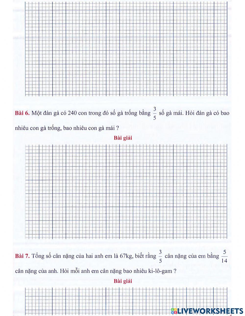 Toán 4 lên 5 - Dạng 8: Tìm hải số khi biết tổng và tỉ