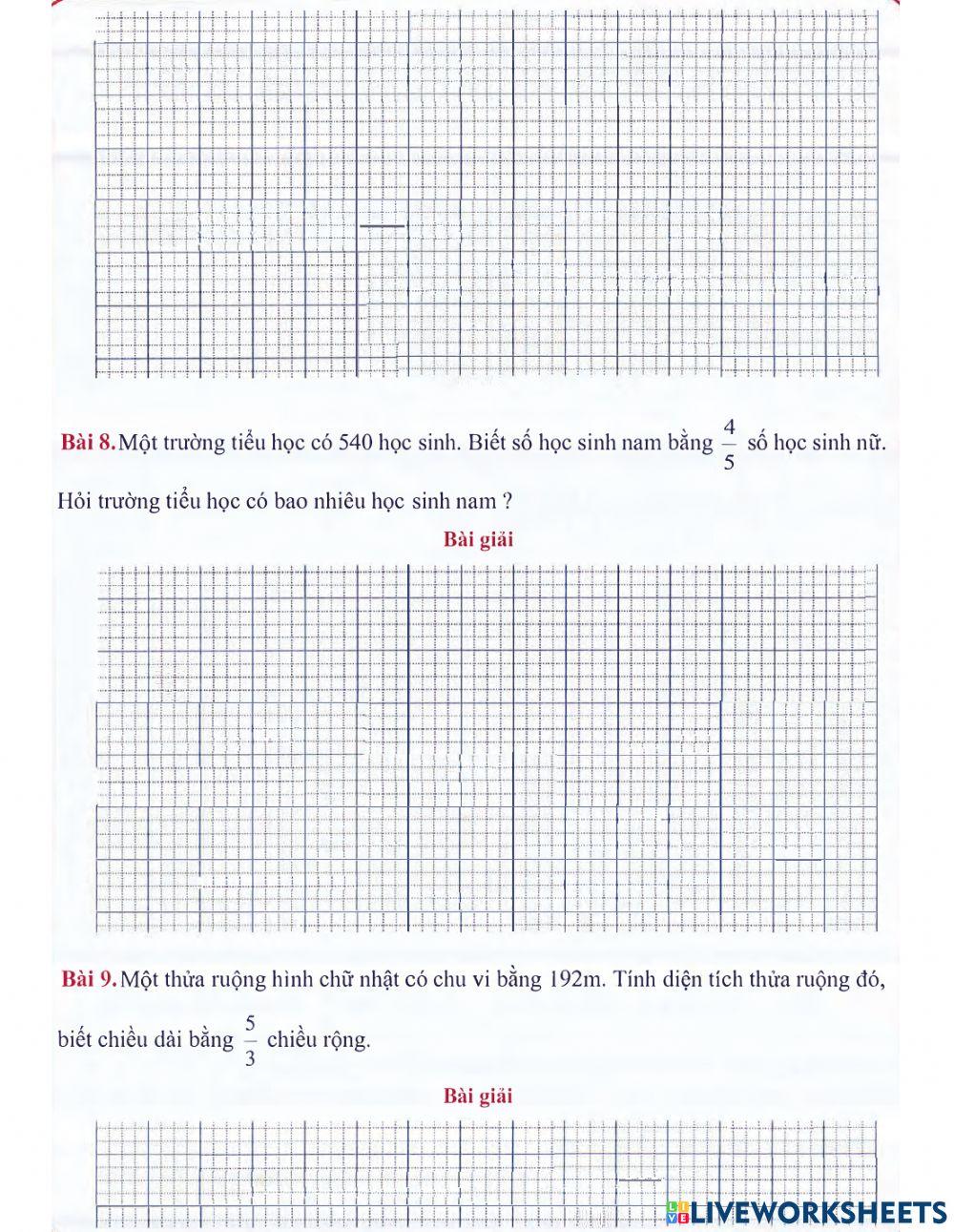Toán 4 lên 5 - Dạng 8: Tìm hải số khi biết tổng và tỉ