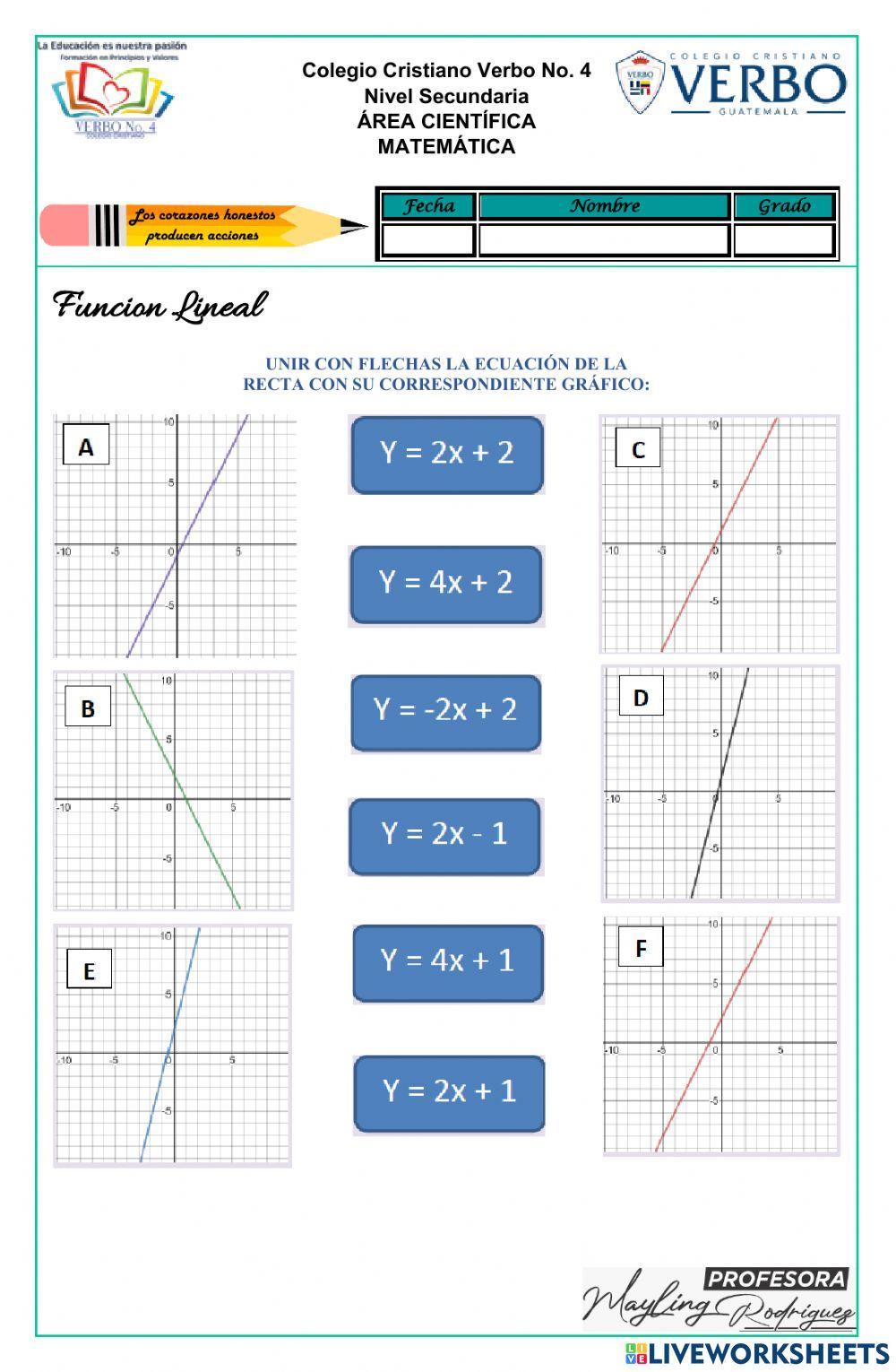 Funcion lineal y cuadrática en linea Funcion lineal y cuadrática en linea