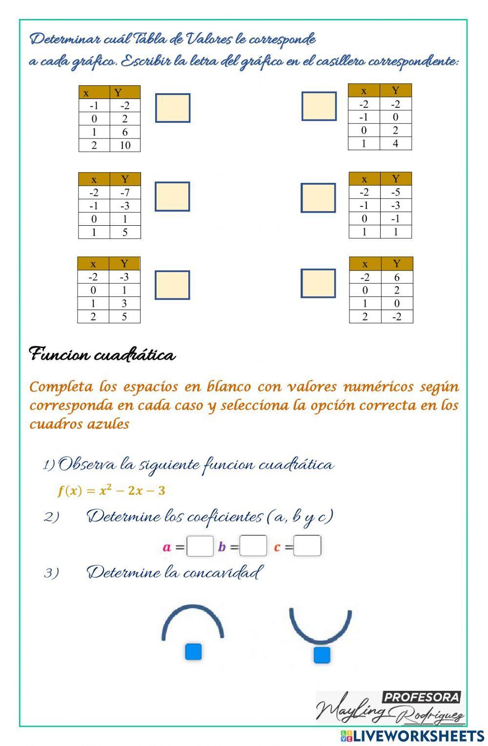 Funcion lineal y cuadrática en linea Funcion lineal y cuadrática en linea