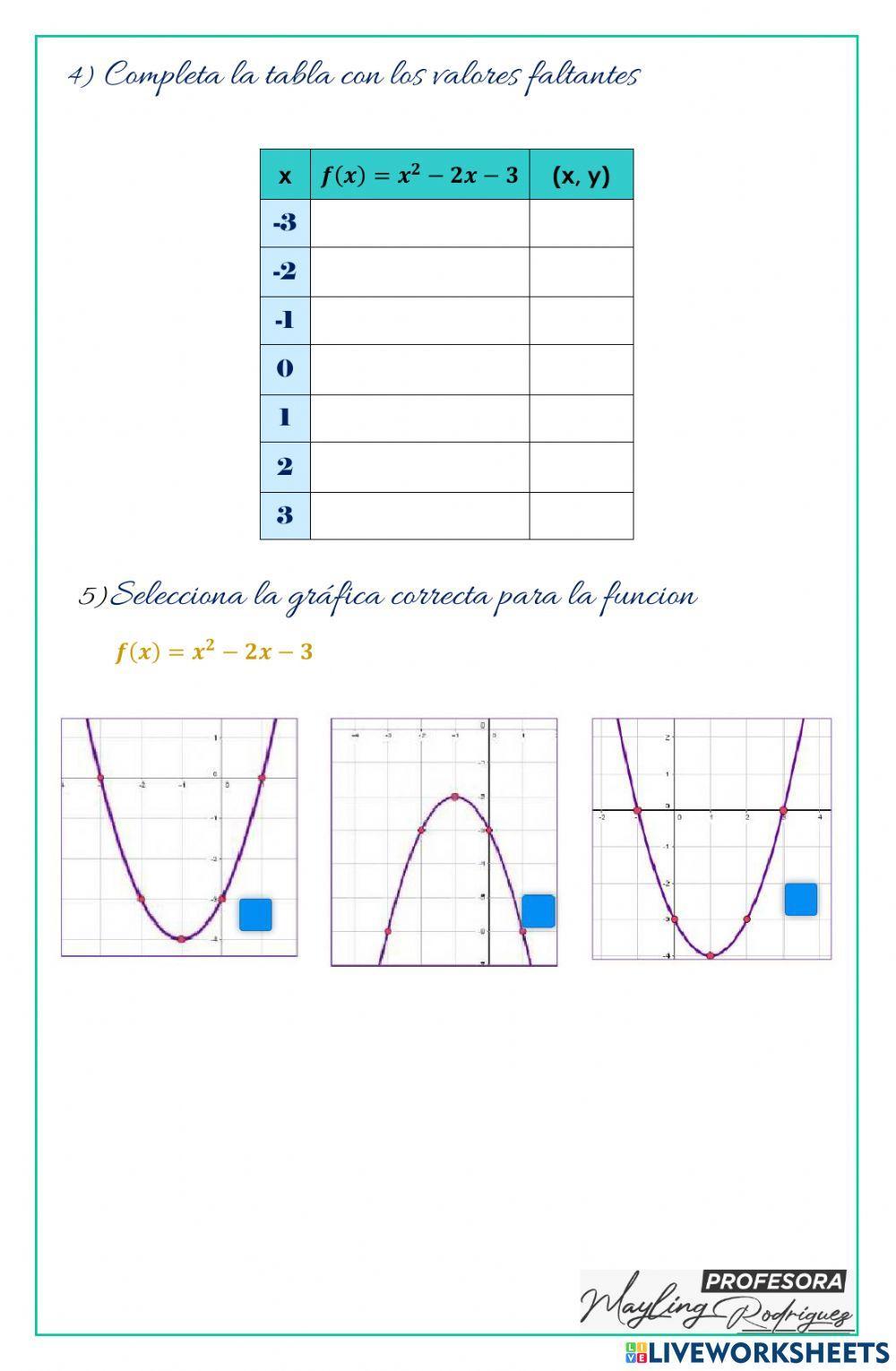 Funcion lineal y cuadrática en linea Funcion lineal y cuadrática en linea