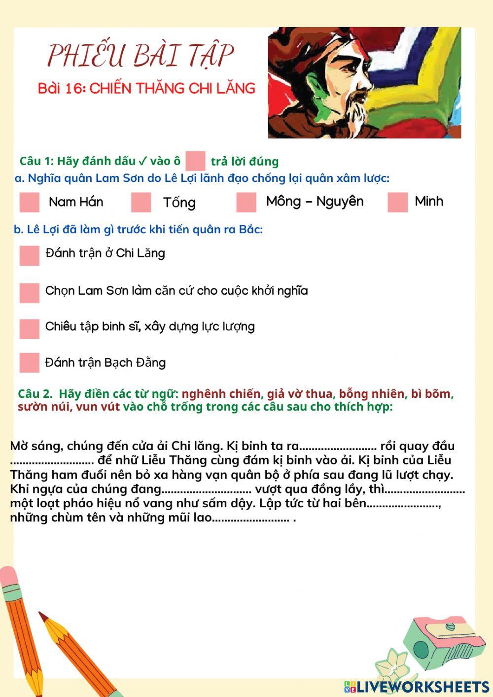 Phiếu bài tập kiểm tra bài cũ