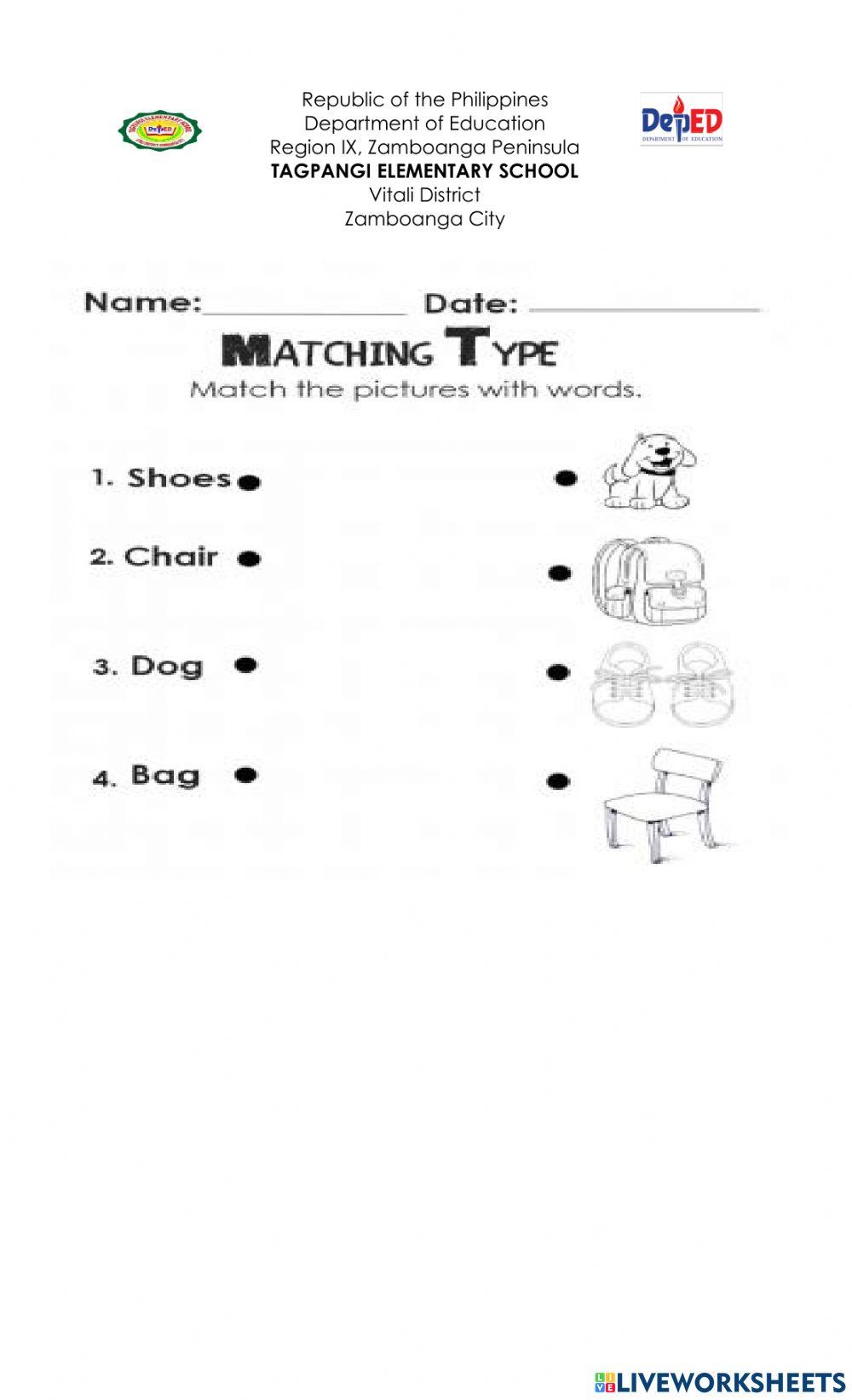 Matching type 2043118 | AliceMelano | Live Worksheets