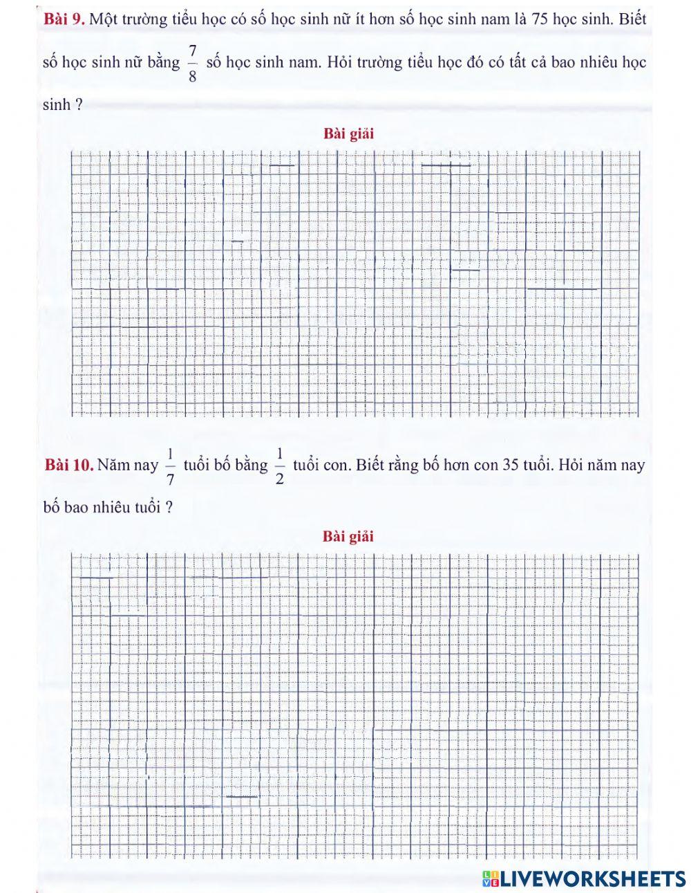 Toán 4 lên 5 - Dạng 9: Tìm hai số khi biết tỉ và hiệu