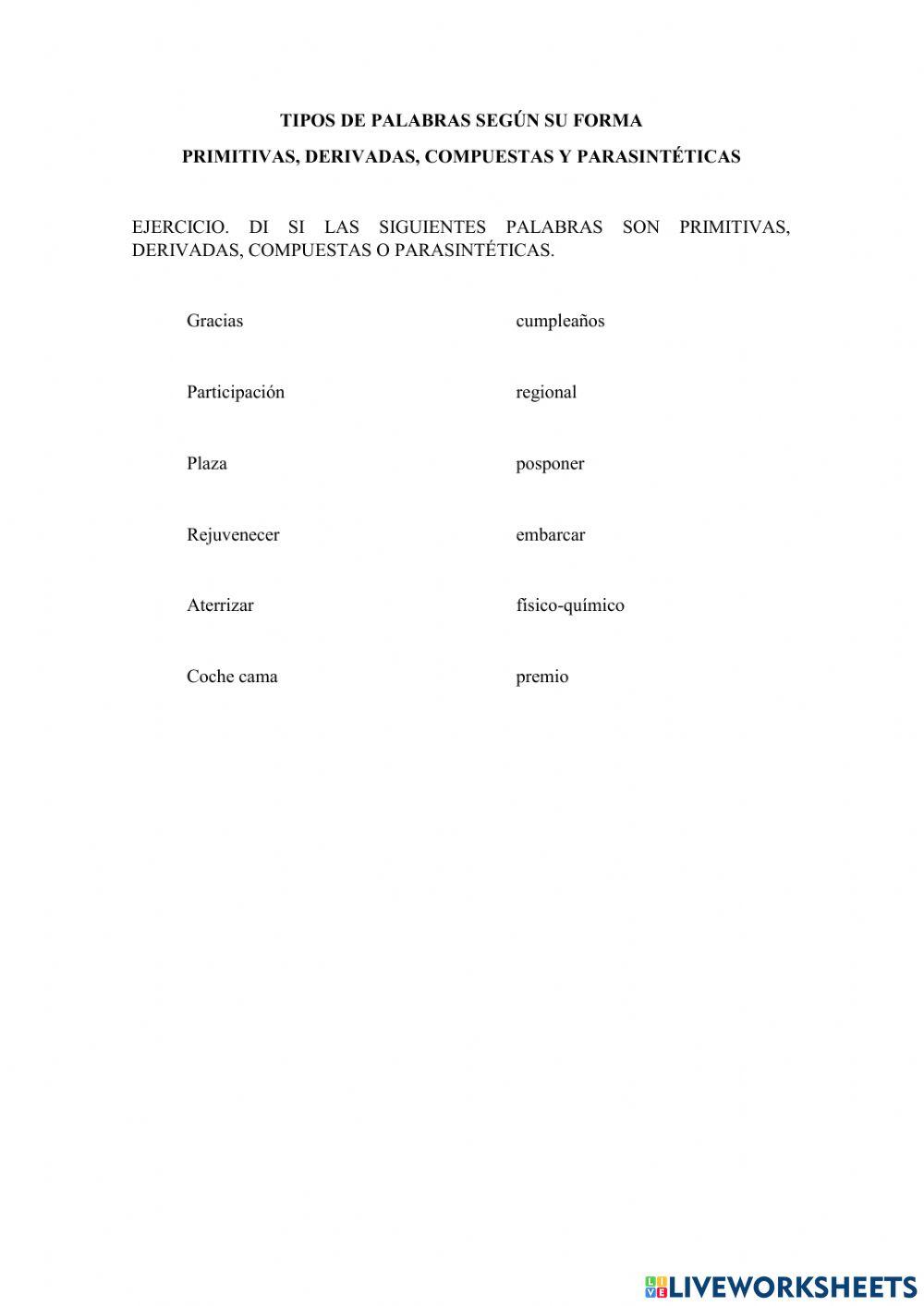 Tipos de palabras según su forma